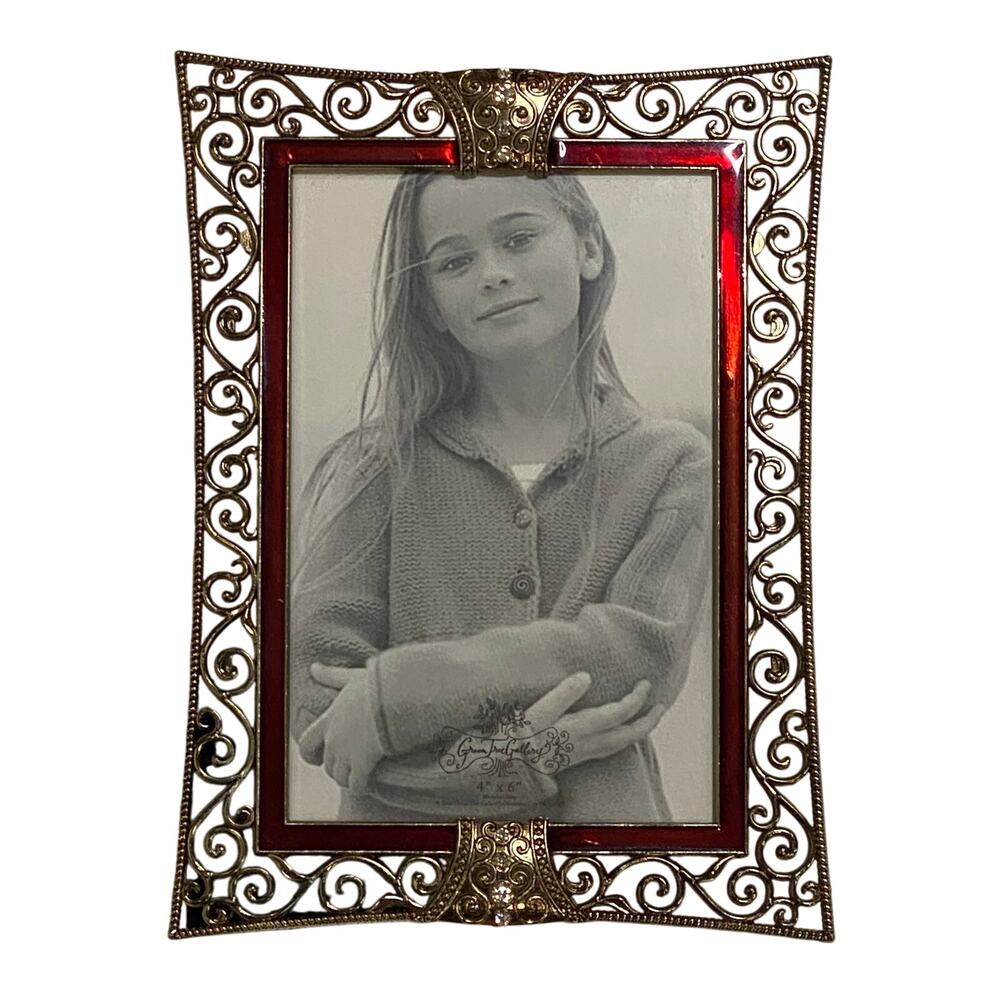 Green Tree Gallery 4x6” Photo Picture Frame Ornate Vintage Style Ruby Red Accent